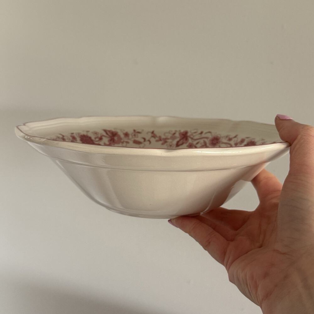 Vintage FW Woolworth Pink Folk Floral 9” Scalloped Serving Bowl Cottagecore - Picture 8 of 8